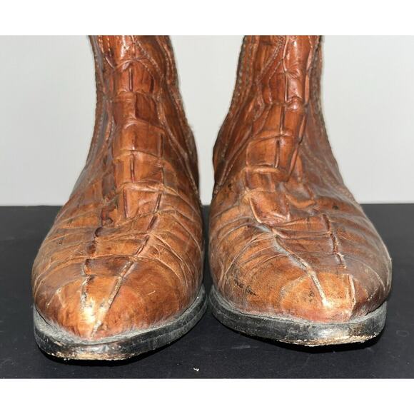 El General‎ Mens 10M Brown Alligator Print Leather Ankle Cowboy 7" Shaft Boots - Picture 6 of 8